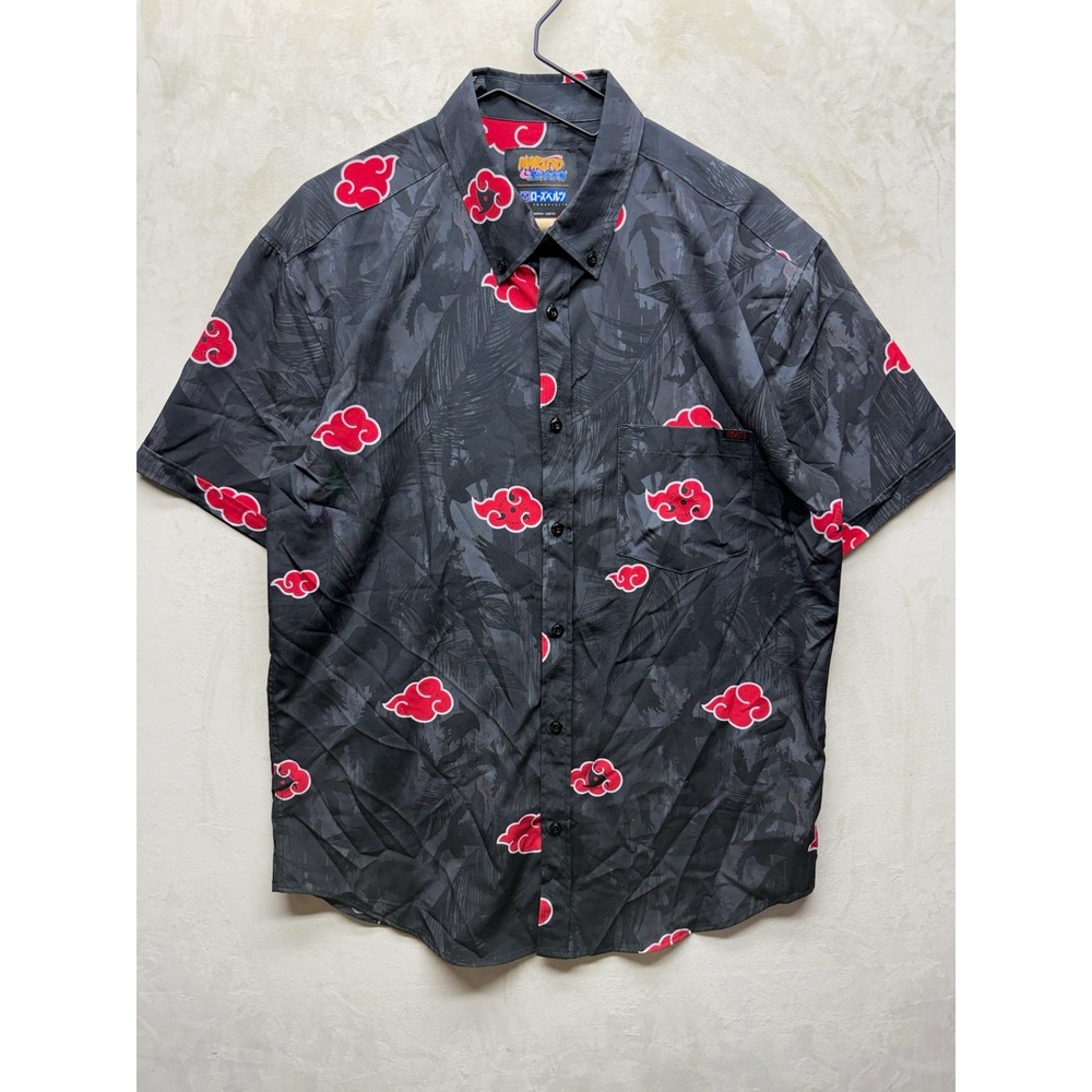 RSVLTS Naruto Shirt Mens Large Kunuflex Akatsuki Cloud Black Short Sleeve Button
